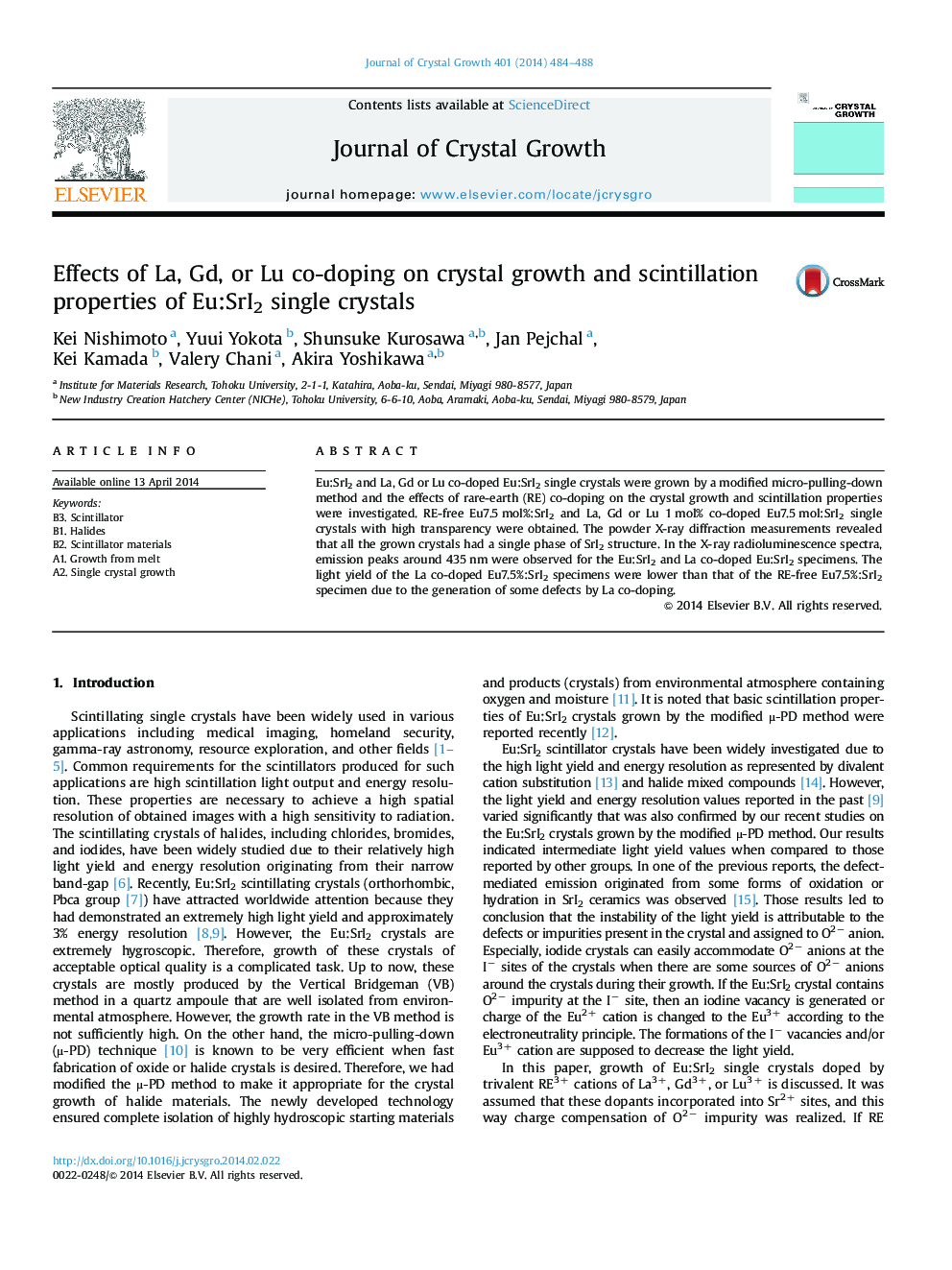 Effects of La, Gd, or Lu co-doping on crystal growth and scintillation properties of Eu:SrI2 single crystals