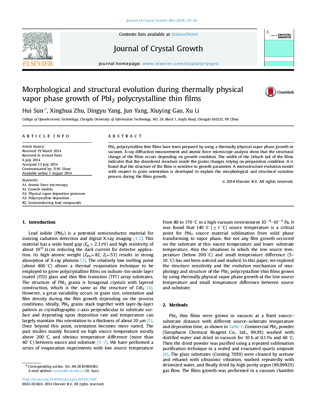 Morphological and structural evolution during thermally physical vapor phase growth of PbI2 polycrystalline thin films