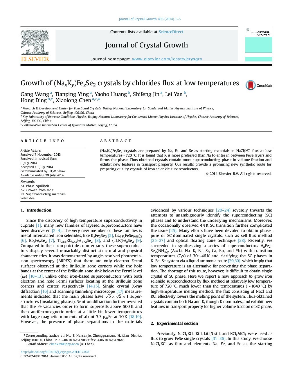 Growth of (NaxKy)FezSe2 crystals by chlorides flux at low temperatures