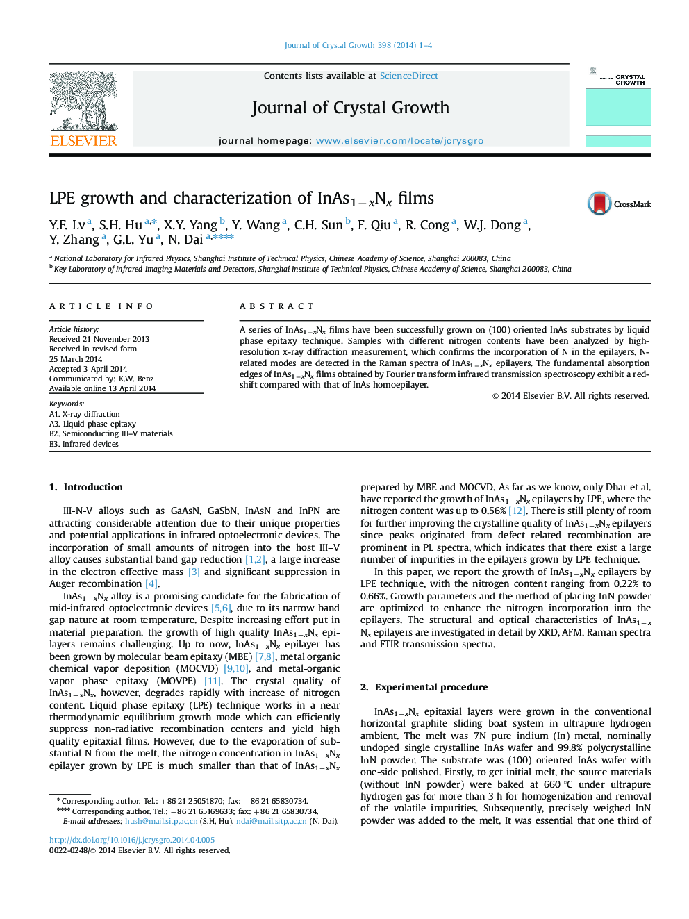 LPE growth and characterization of InAs1−xNx films