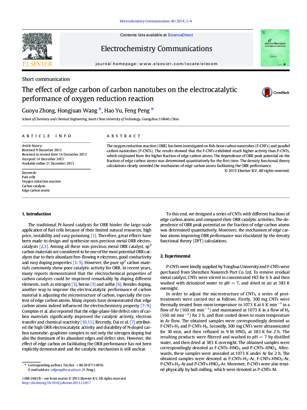 The effect of edge carbon of carbon nanotubes on the electrocatalytic performance of oxygen reduction reaction