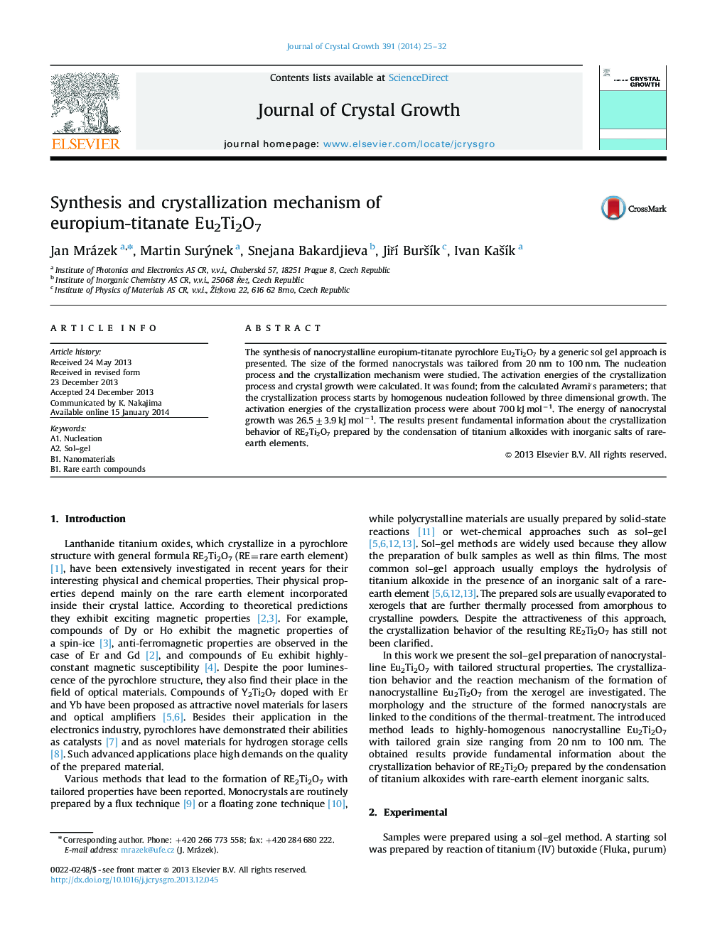 Synthesis and crystallization mechanism of europium-titanate Eu2Ti2O7