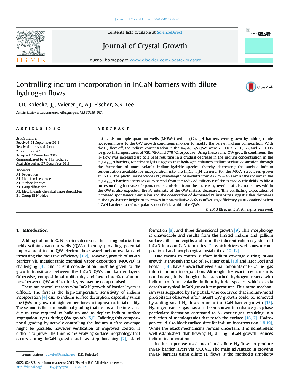 Controlling indium incorporation in InGaN barriers with dilute hydrogen flows