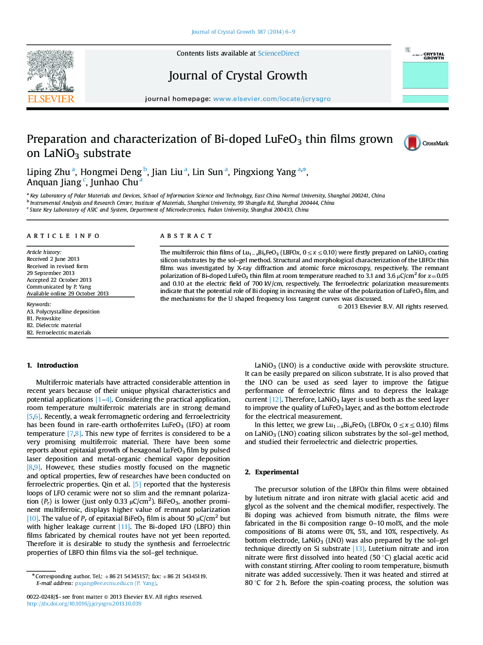 Preparation and characterization of Bi-doped LuFeO3 thin films grown on LaNiO3 substrate