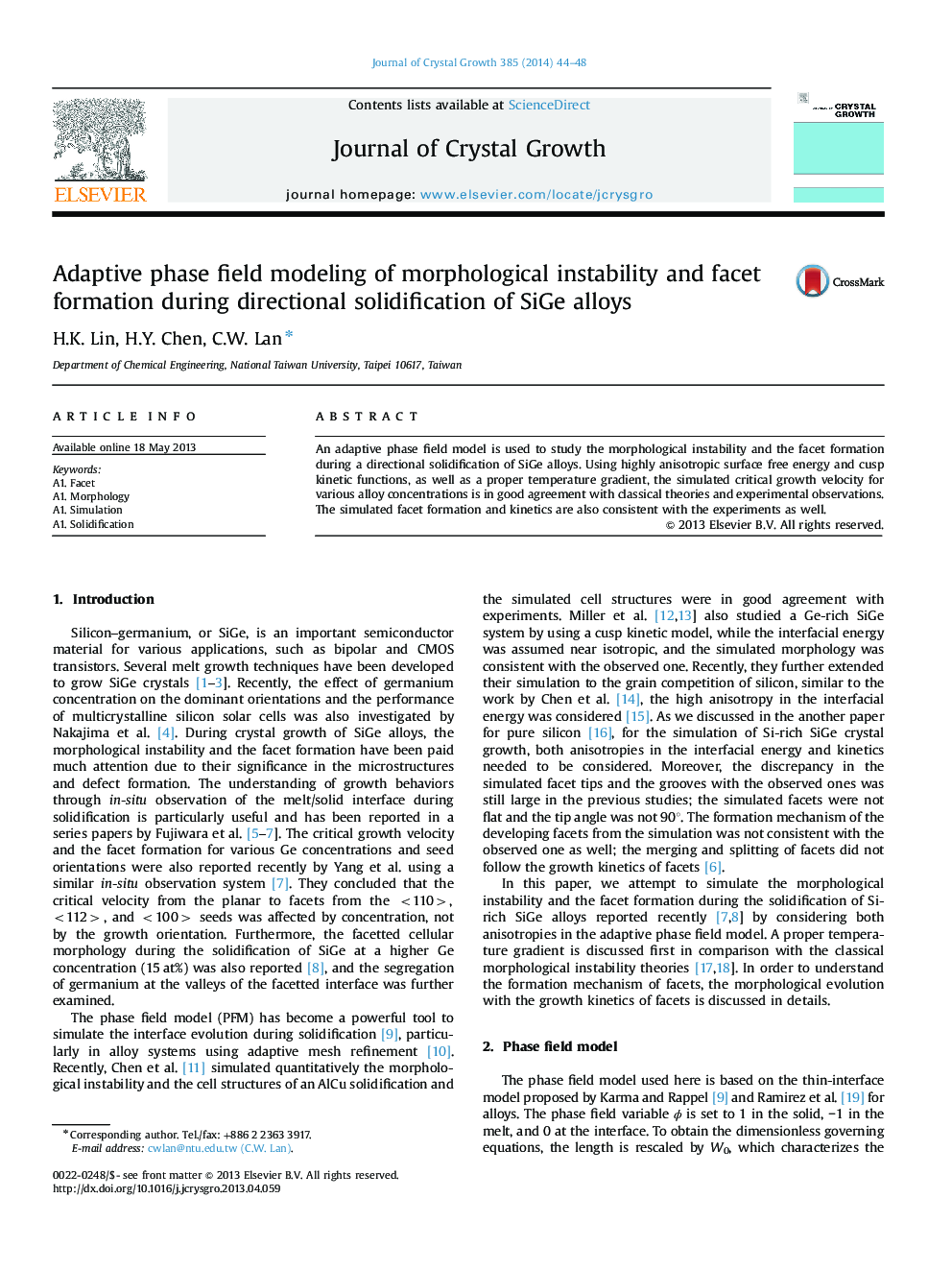 Adaptive phase field modeling of morphological instability and facet formation during directional solidification of SiGe alloys