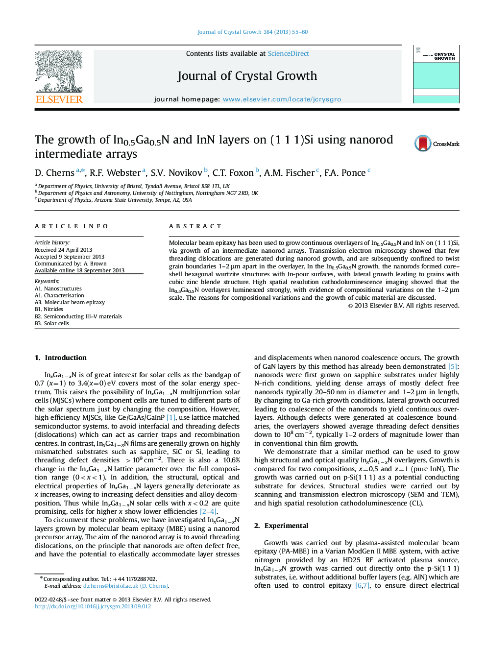 The growth of In0.5Ga0.5N and InN layers on (1 1 1)Si using nanorod intermediate arrays