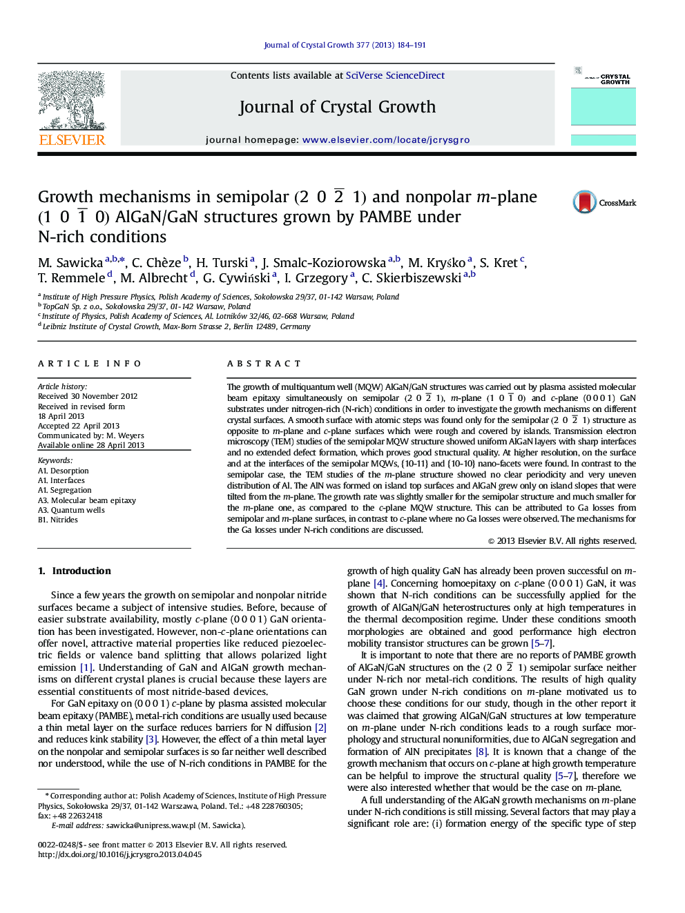 Growth mechanisms in semipolar (202¯1) and nonpolar m  -plane (101¯0) AlGaN/GaN structures grown by PAMBE under N-rich conditions