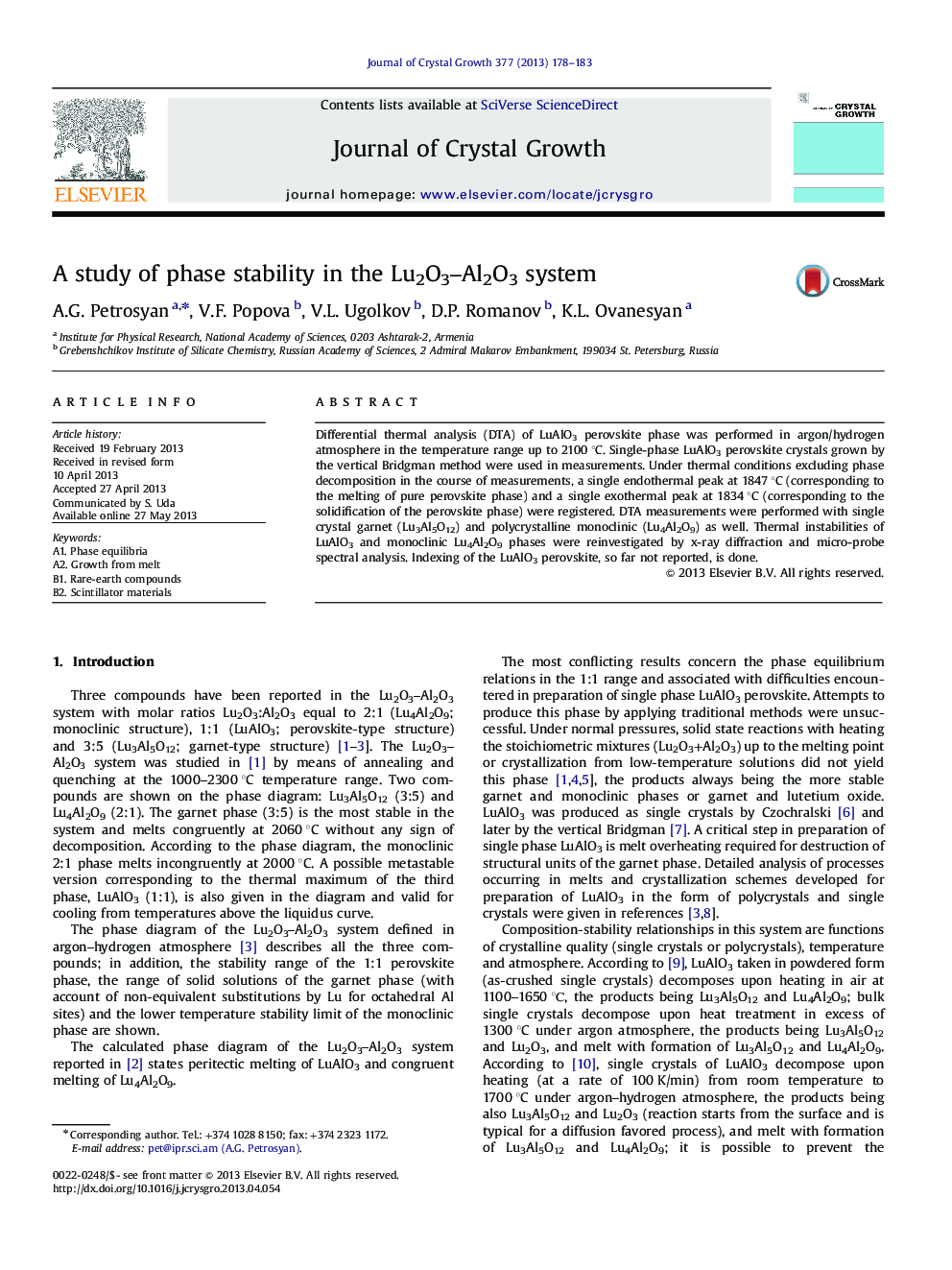 A study of phase stability in the Lu2O3-Al2O3 system