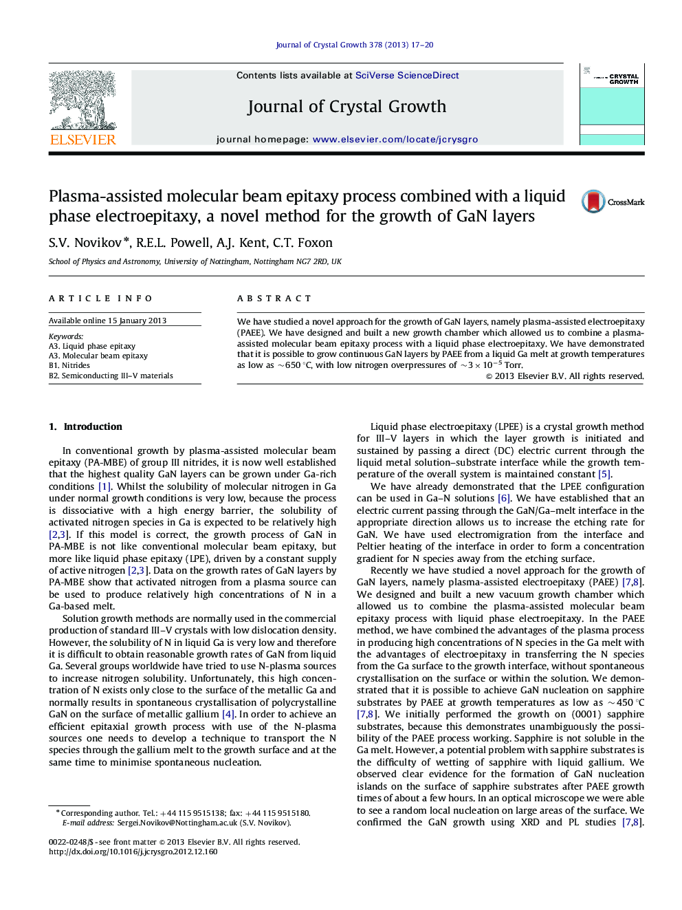 Plasma-assisted molecular beam epitaxy process combined with a liquid phase electroepitaxy, a novel method for the growth of GaN layers