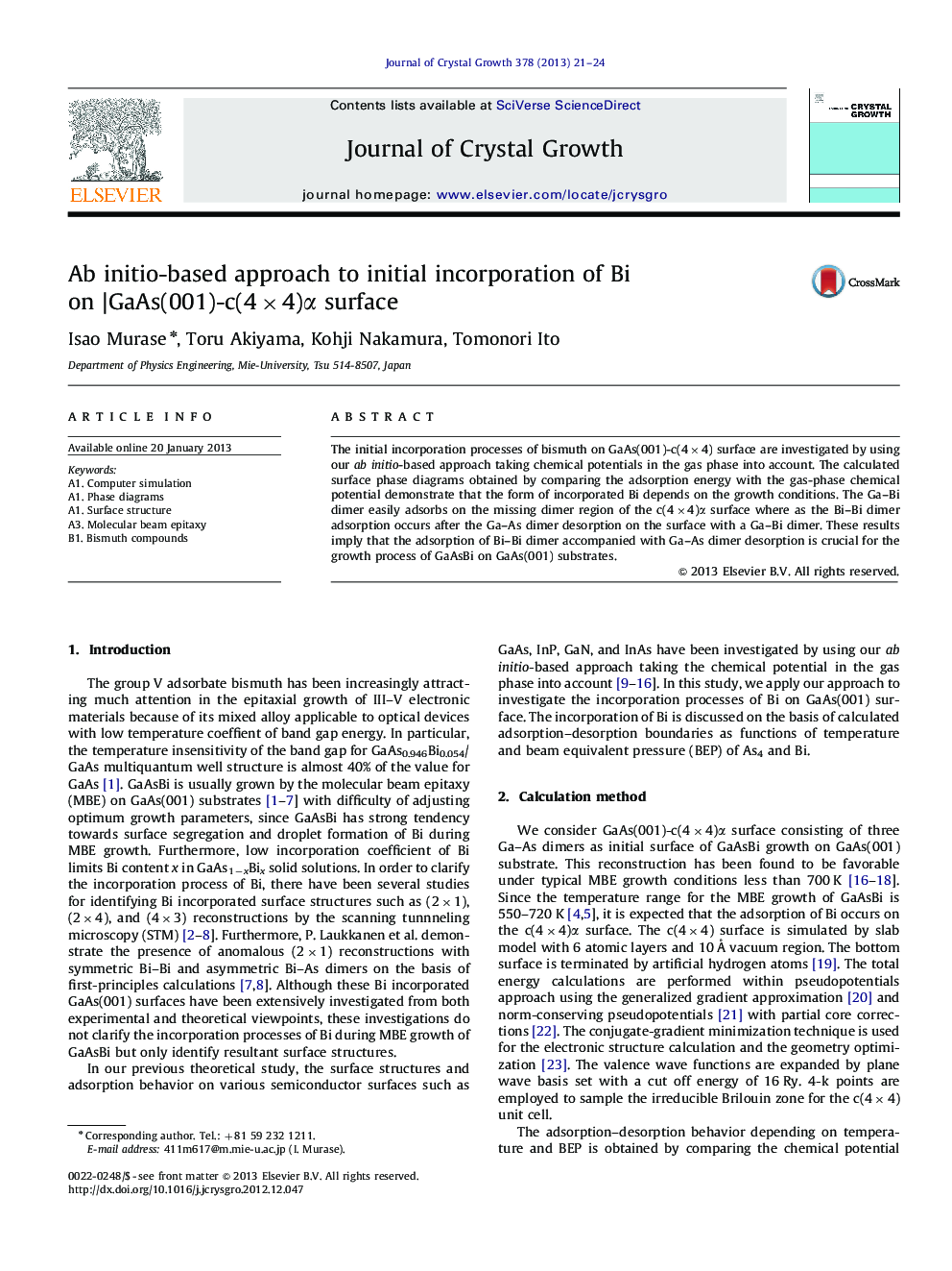 Ab initio-based approach to initial incorporation of Bi on |GaAs(001)-c(4×4)α surface