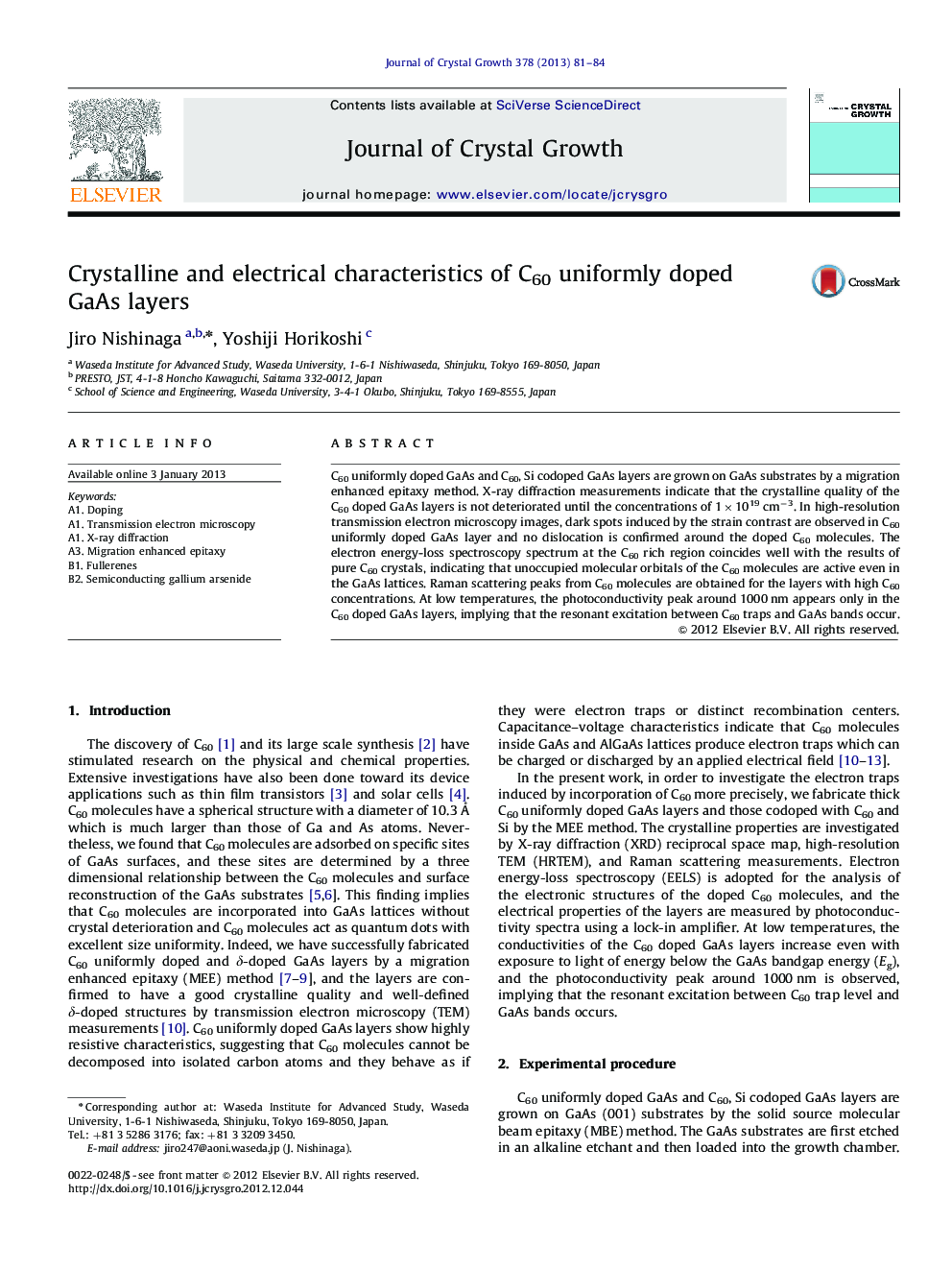 Crystalline and electrical characteristics of C60 uniformly doped GaAs layers