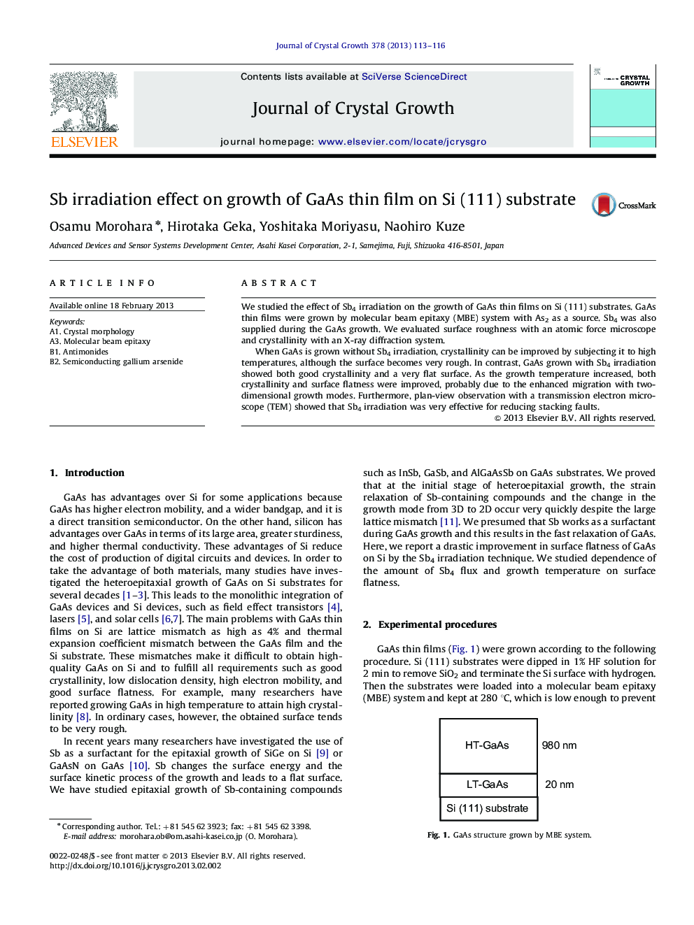 Sb irradiation effect on growth of GaAs thin film on Si (111) substrate