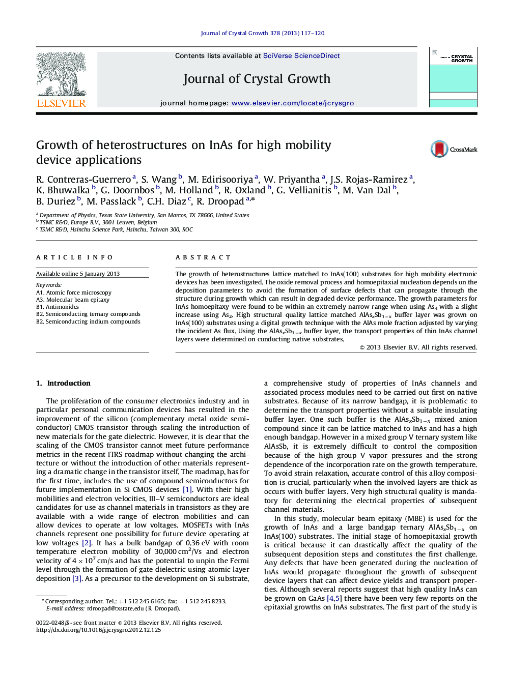 Growth of heterostructures on InAs for high mobility device applications