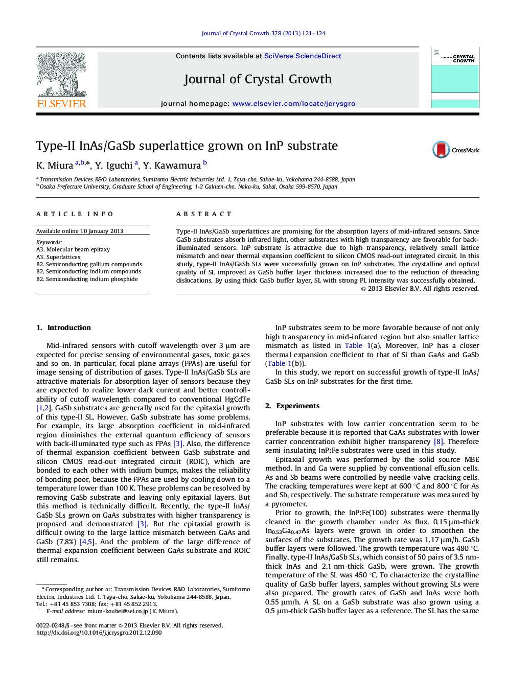 Type-II InAs/GaSb superlattice grown on InP substrate