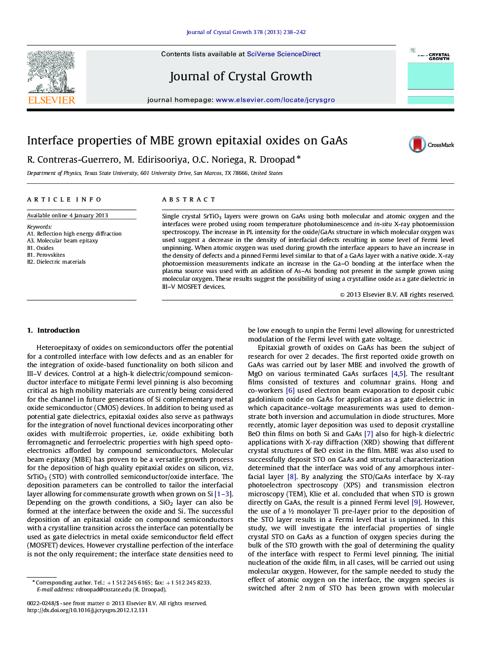 Interface properties of MBE grown epitaxial oxides on GaAs