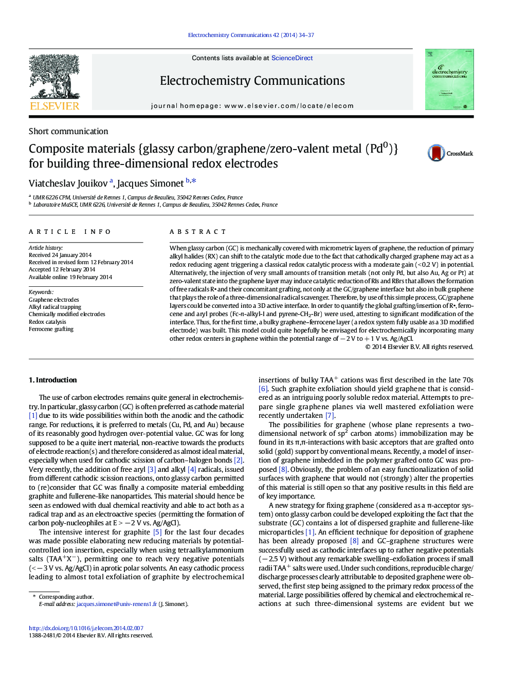 Composite materials {glassy carbon/graphene/zero-valent metal (Pd0)} for building three-dimensional redox electrodes