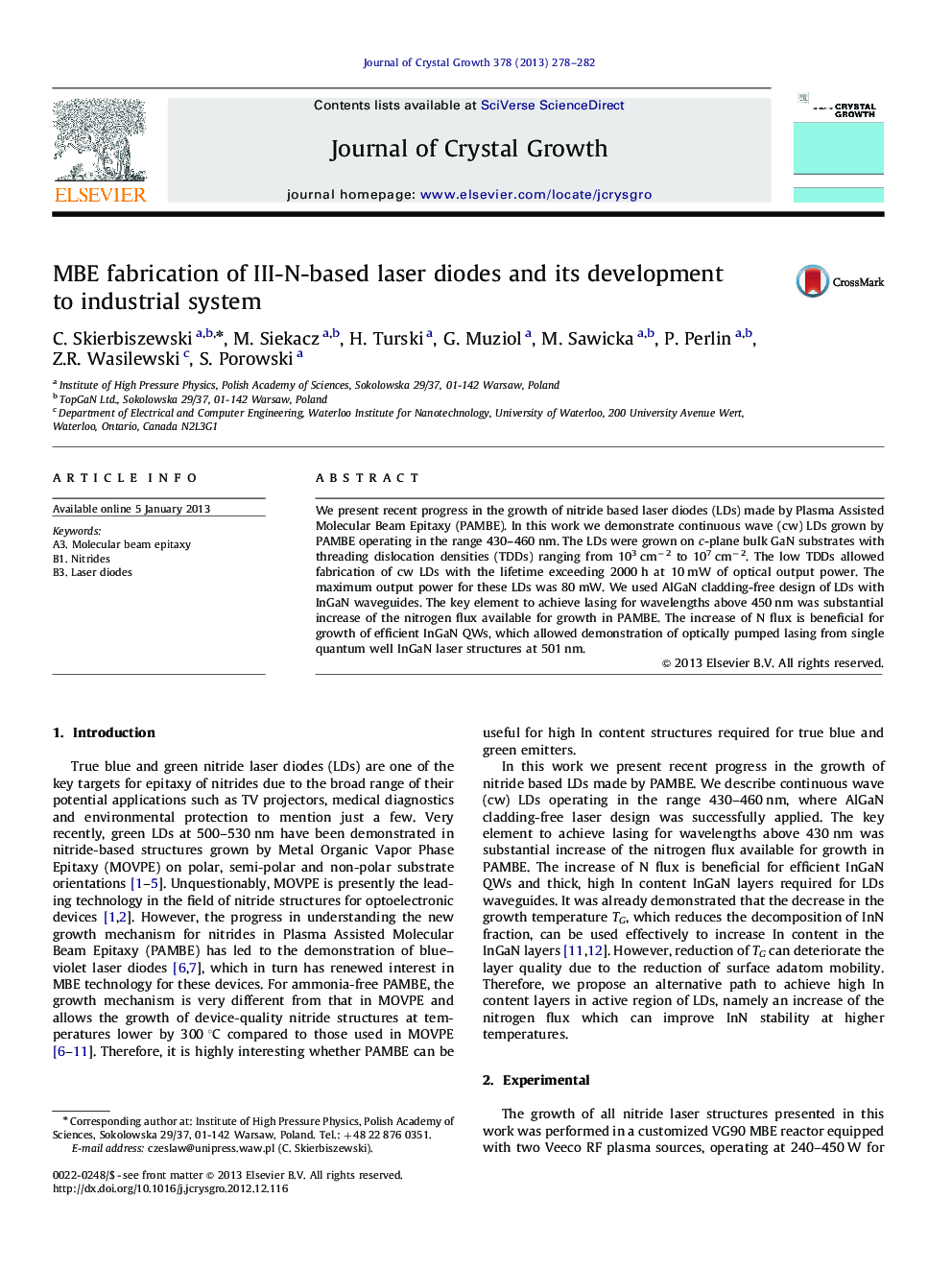 MBE fabrication of III-N-based laser diodes and its development to industrial system