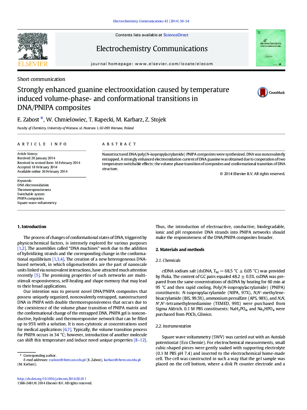 Strongly enhanced guanine electrooxidation caused by temperature induced volume-phase- and conformational transitions in DNA/PNIPA composites