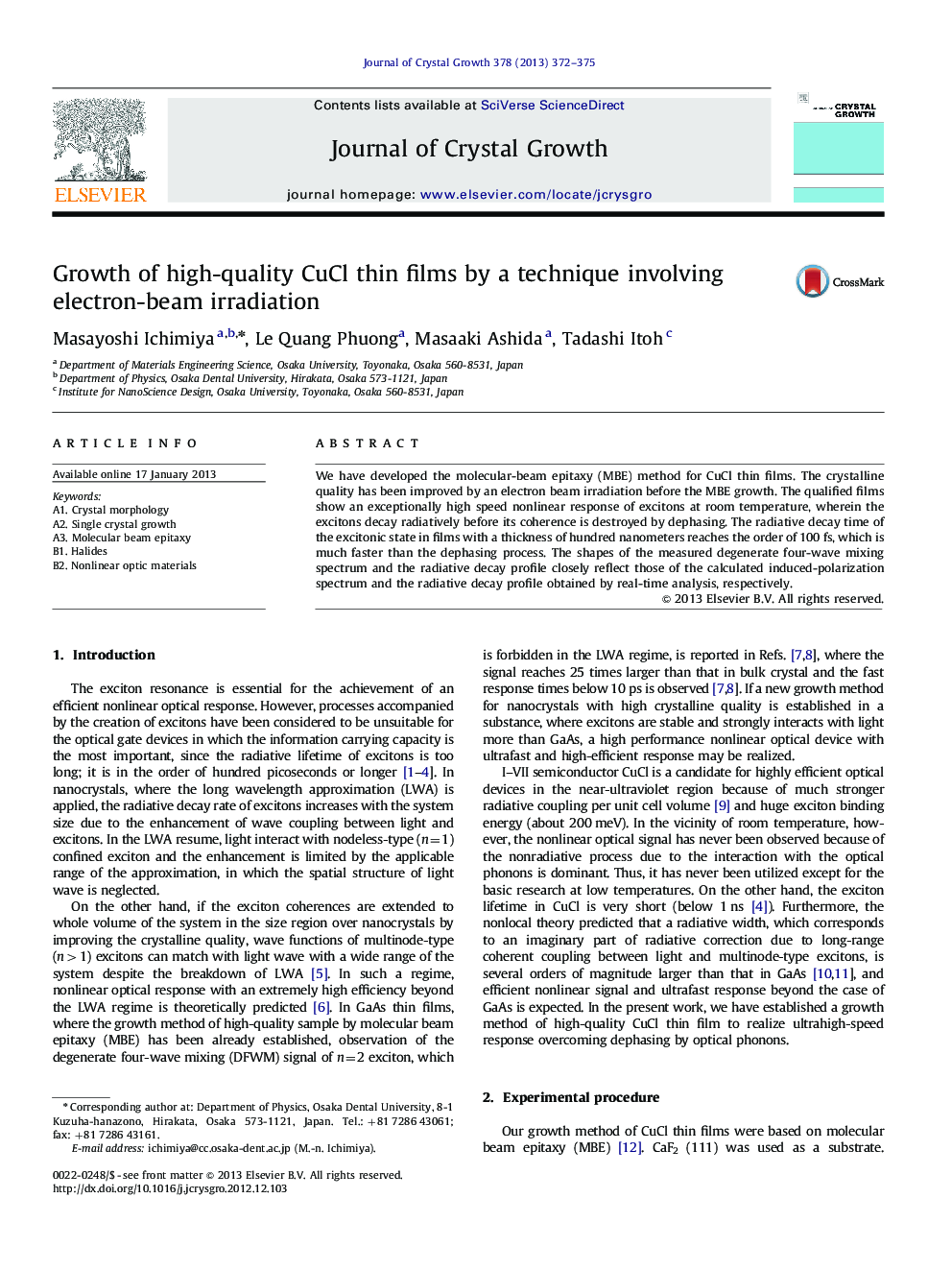 Growth of high-quality CuCl thin films by a technique involving electron-beam irradiation