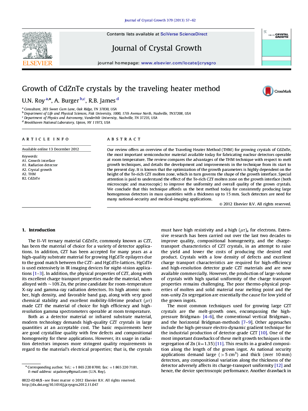 Growth of CdZnTe crystals by the traveling heater method