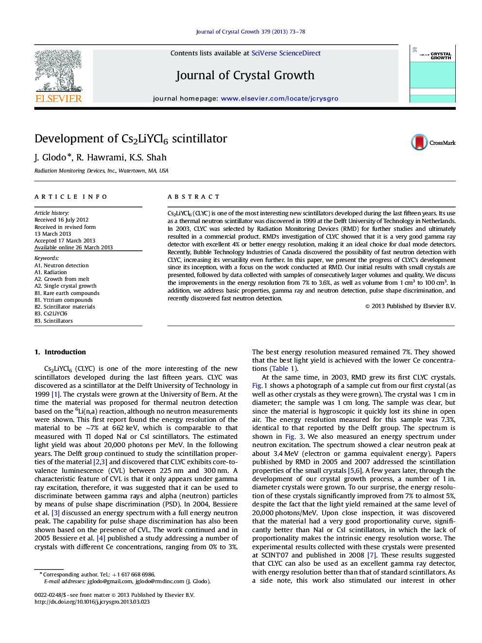 Development of Cs2LiYCl6 scintillator