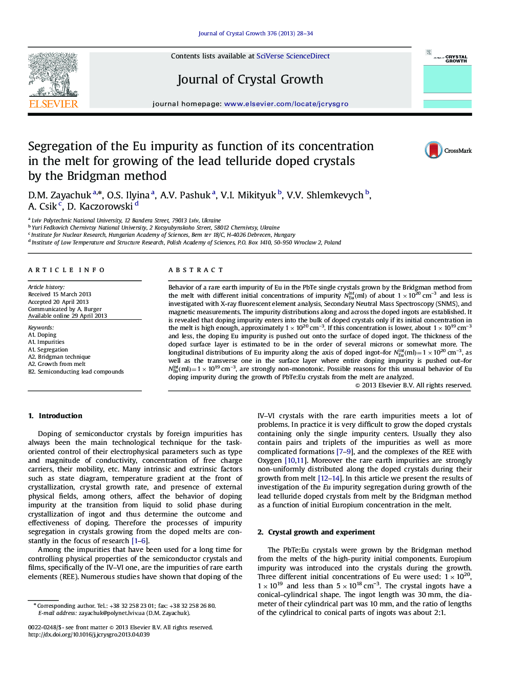 Segregation of the Eu impurity as function of its concentration in the melt for growing of the lead telluride doped crystals by the Bridgman method