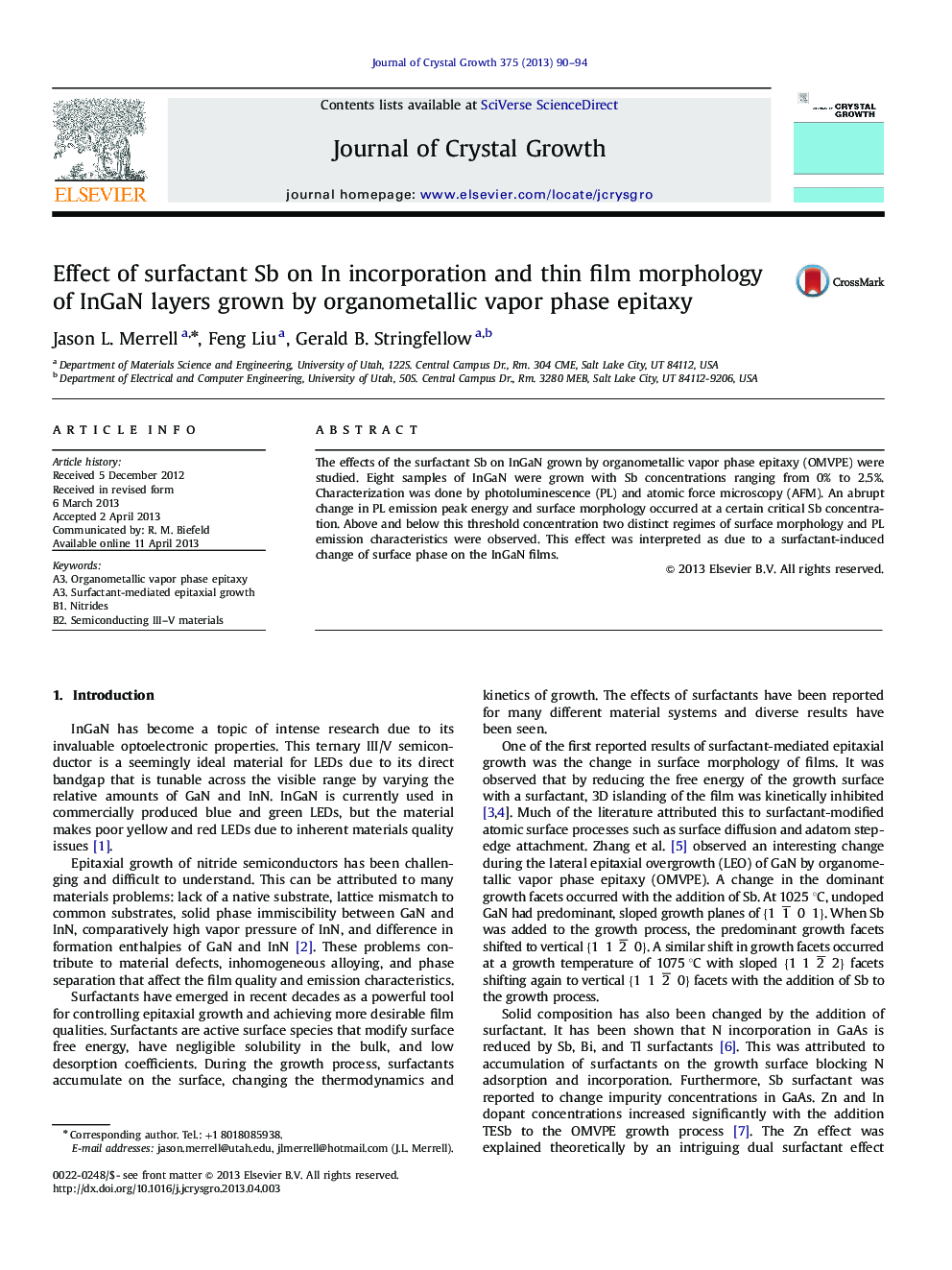 Effect of surfactant Sb on In incorporation and thin film morphology of InGaN layers grown by organometallic vapor phase epitaxy