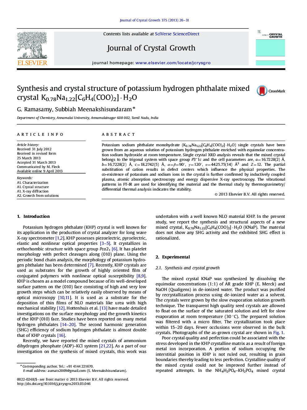 Synthesis and crystal structure of potassium hydrogen phthalate mixed crystal K0.78Na1.22[C6H4(COO)2]·H2O