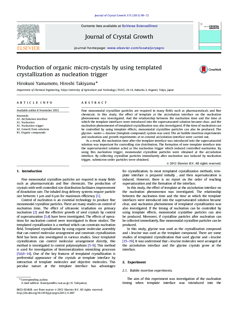 Production of organic micro-crystals by using templated crystallization as nucleation trigger