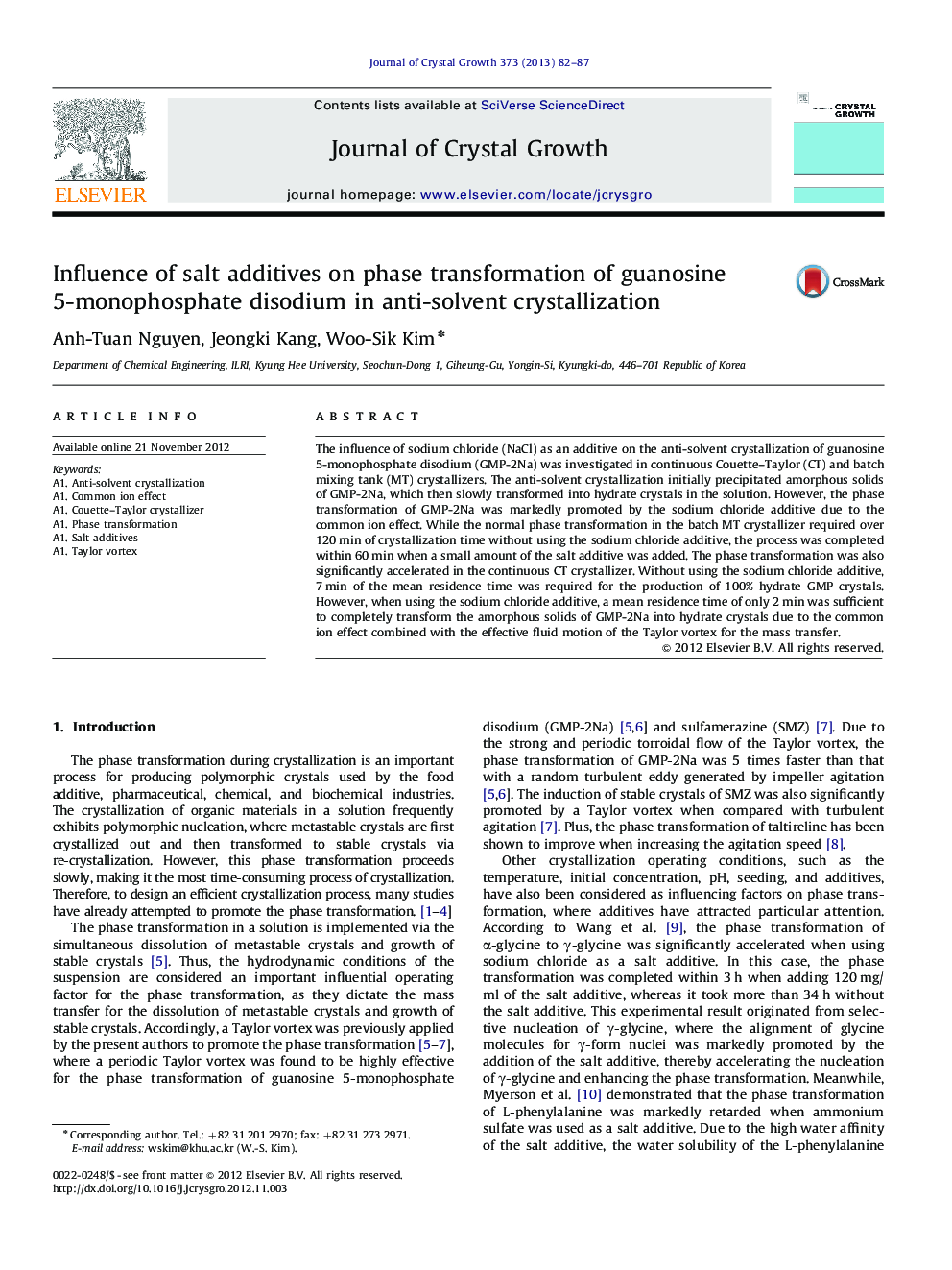 Influence of salt additives on phase transformation of guanosine 5-monophosphate disodium in anti-solvent crystallization
