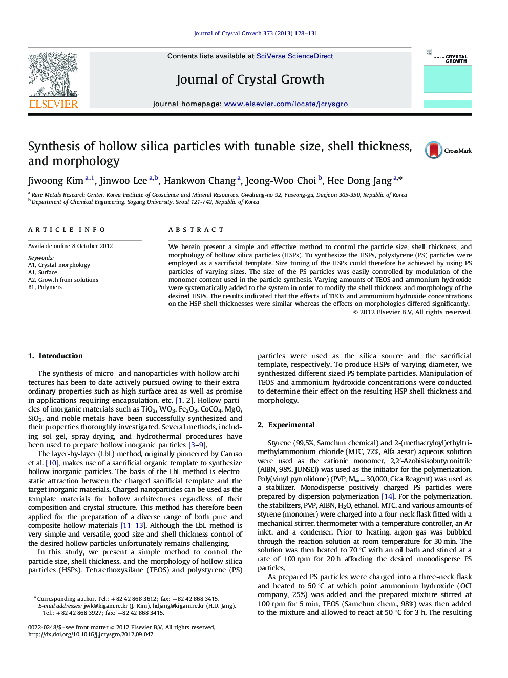 Synthesis of hollow silica particles with tunable size, shell thickness, and morphology