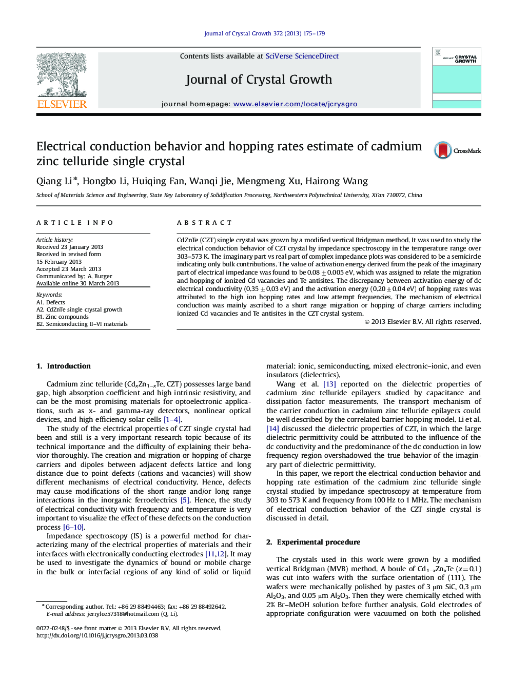 Electrical conduction behavior and hopping rates estimate of cadmium zinc telluride single crystal