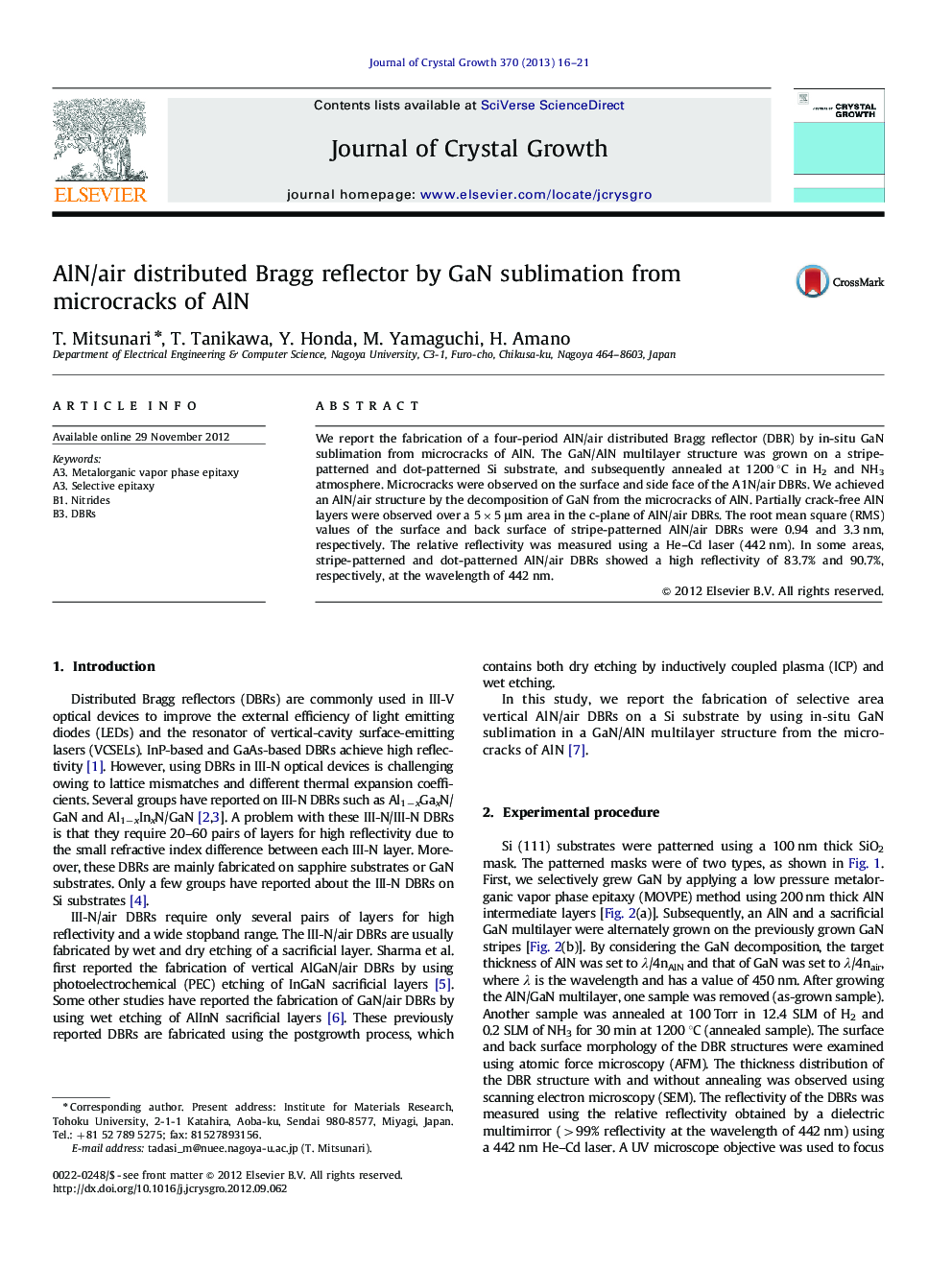 AlN/air distributed Bragg reflector by GaN sublimation from microcracks of AlN