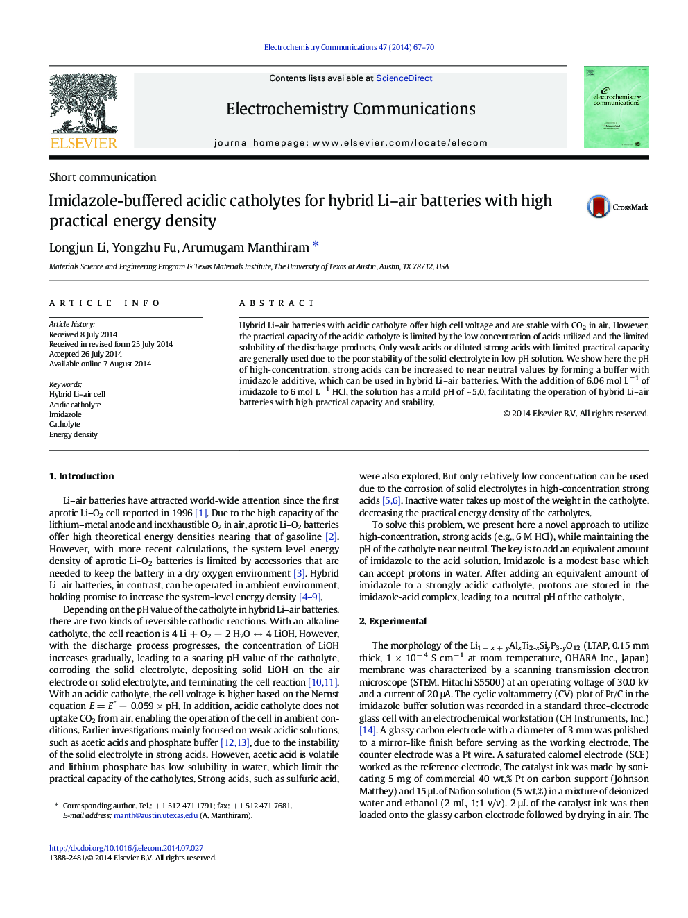 Imidazole-buffered acidic catholytes for hybrid Li–air batteries with high practical energy density