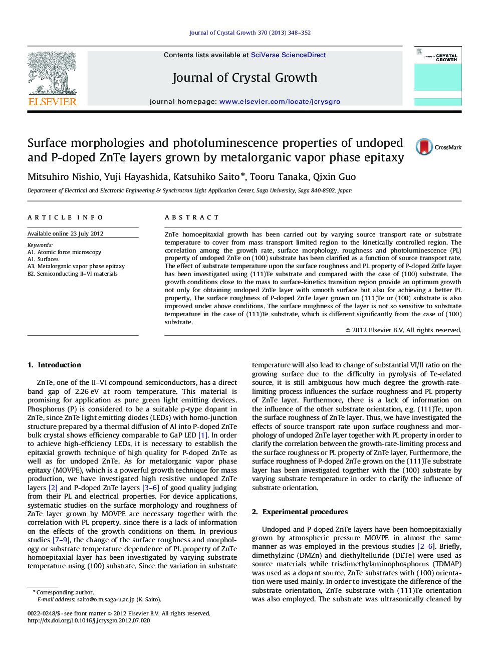 Surface morphologies and photoluminescence properties of undoped and P-doped ZnTe layers grown by metalorganic vapor phase epitaxy