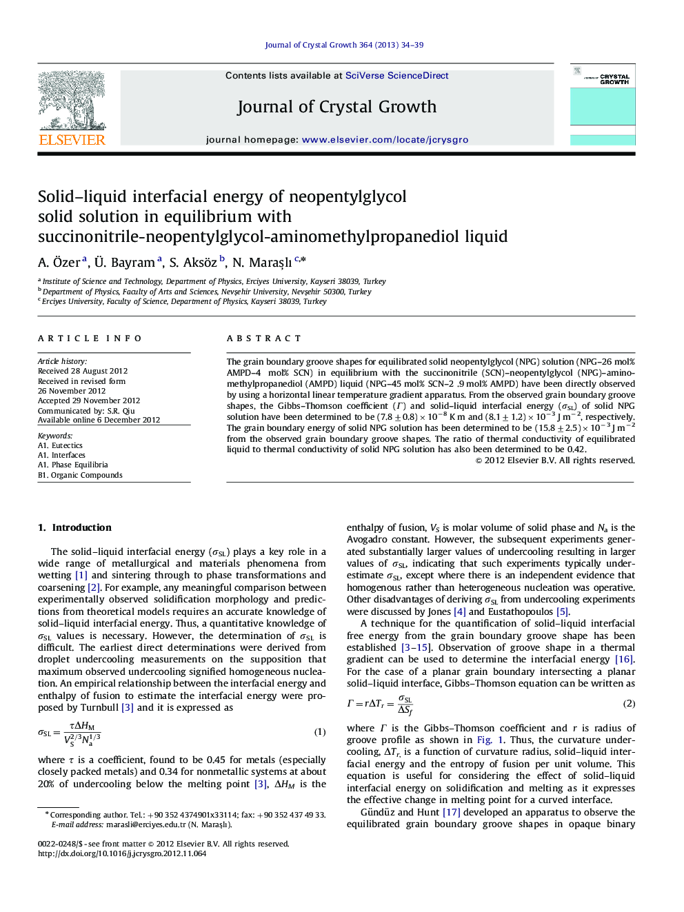 Solid–liquid interfacial energy of neopentylglycol solid solution in equilibrium with succinonitrile-neopentylglycol-aminomethylpropanediol liquid
