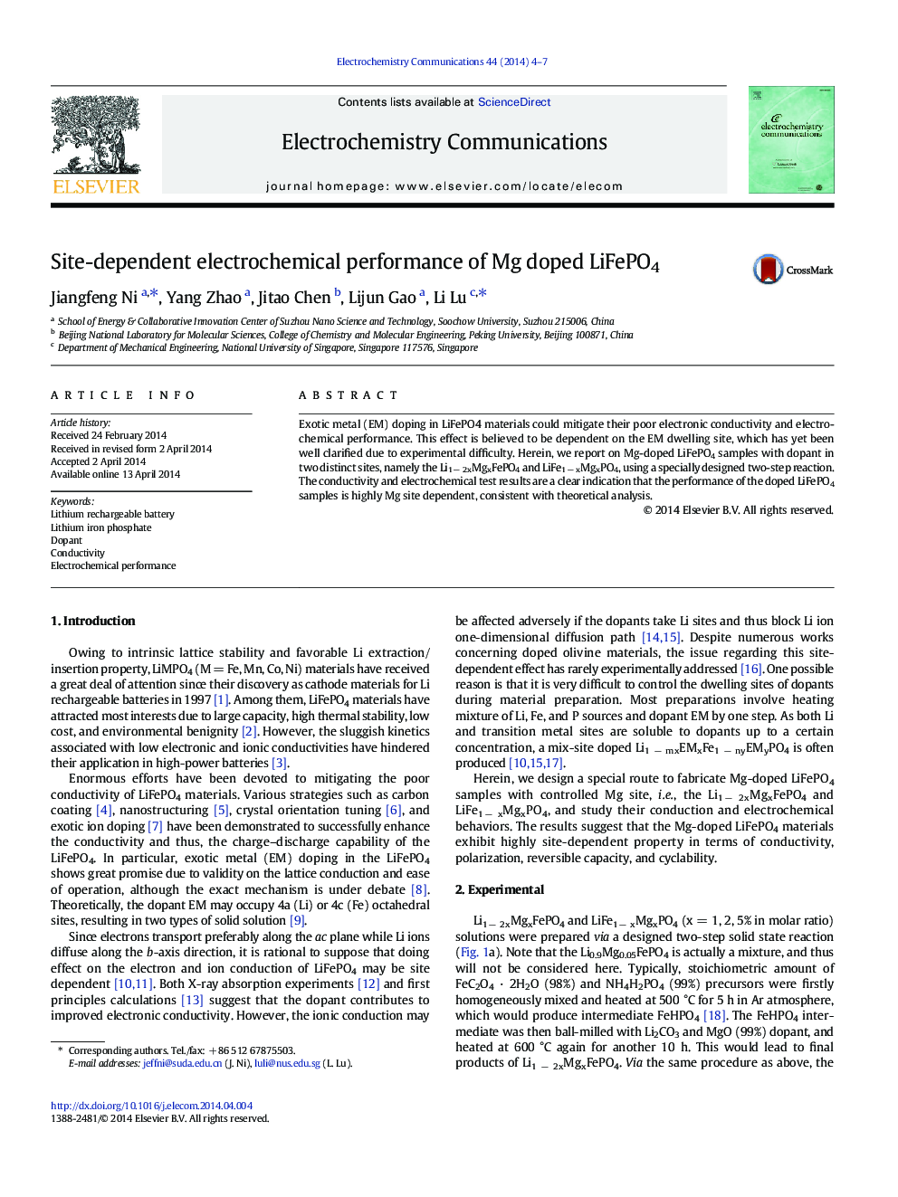 Site-dependent electrochemical performance of Mg doped LiFePO4