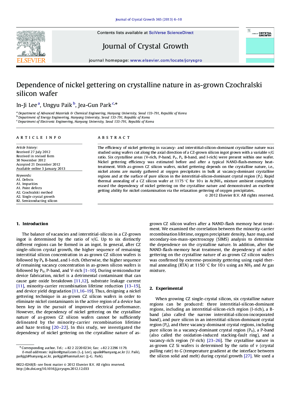 Dependence of nickel gettering on crystalline nature in as-grown Czochralski silicon wafer