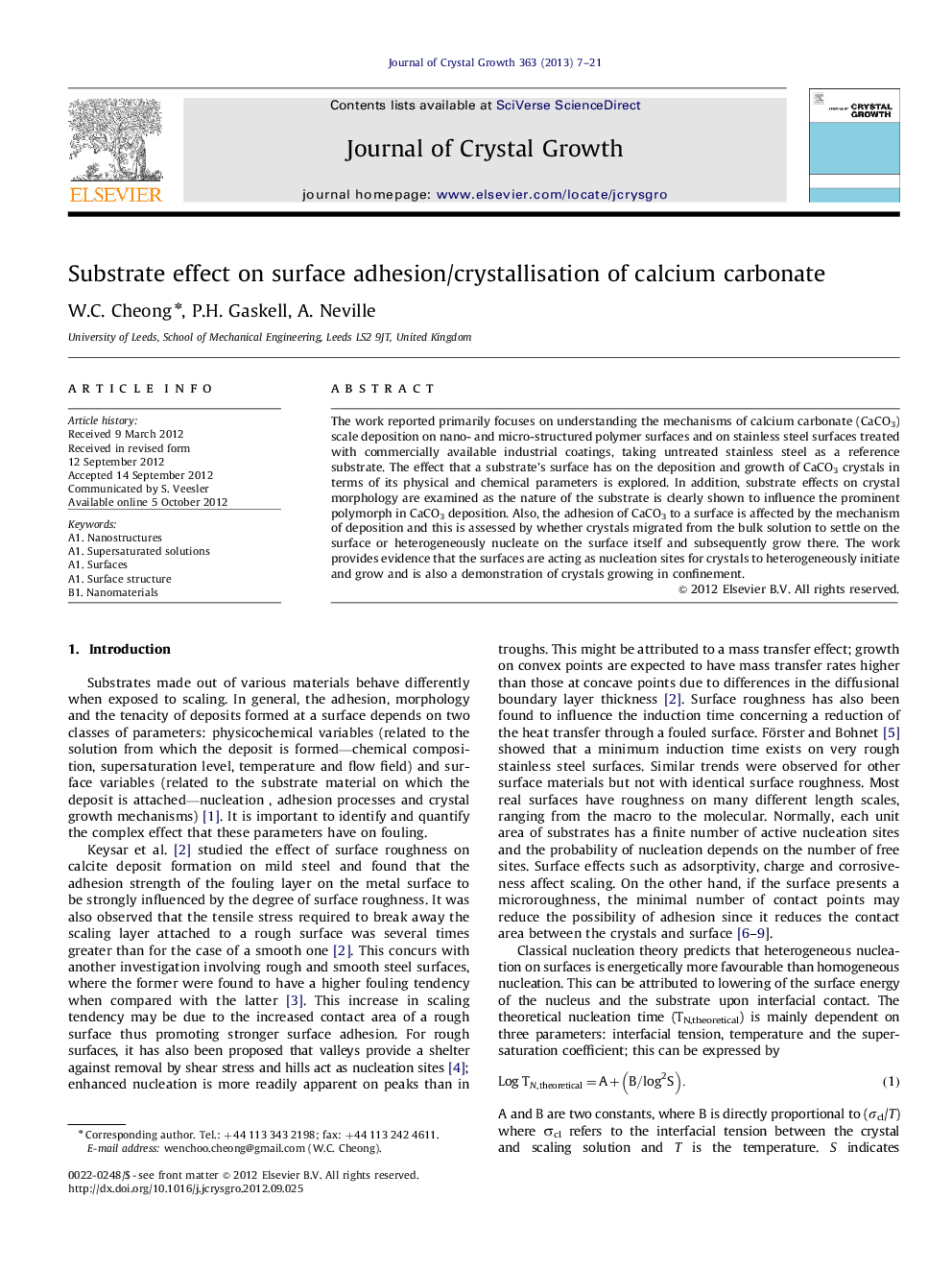 Substrate effect on surface adhesion/crystallisation of calcium carbonate