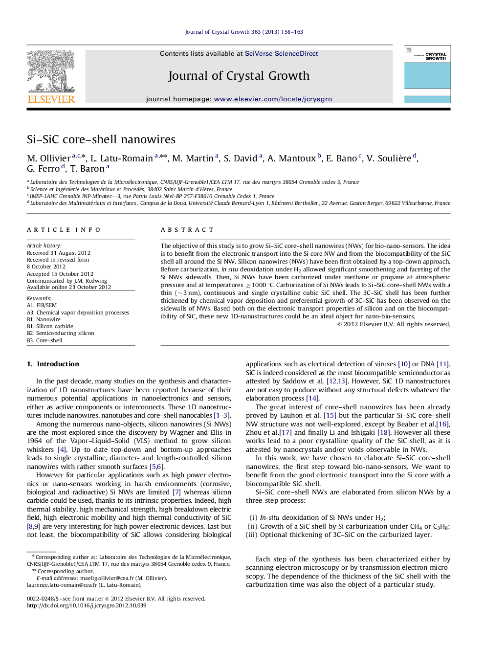 Si–SiC core–shell nanowires