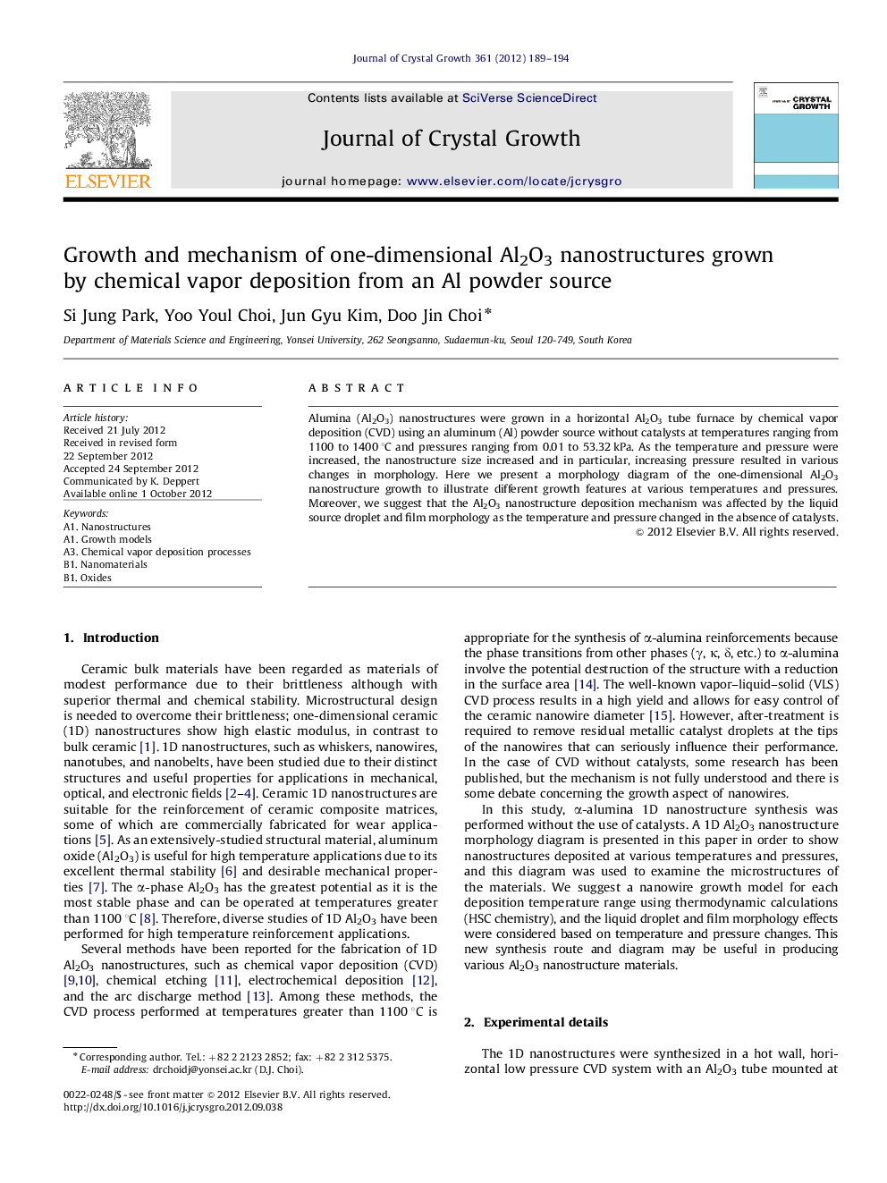 Growth and mechanism of one-dimensional Al2O3 nanostructures grown by chemical vapor deposition from an Al powder source