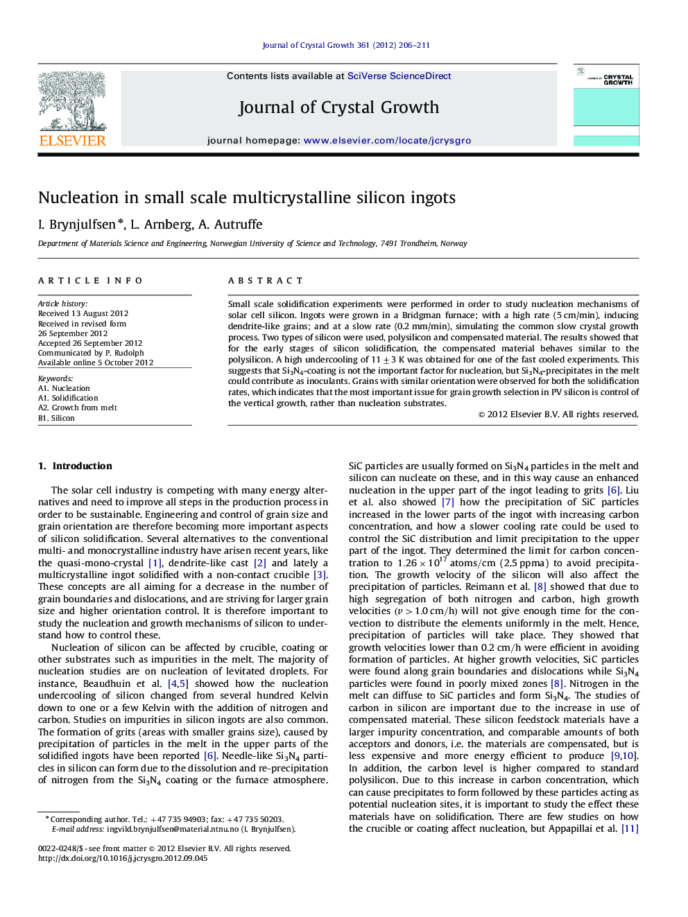 Nucleation in small scale multicrystalline silicon ingots