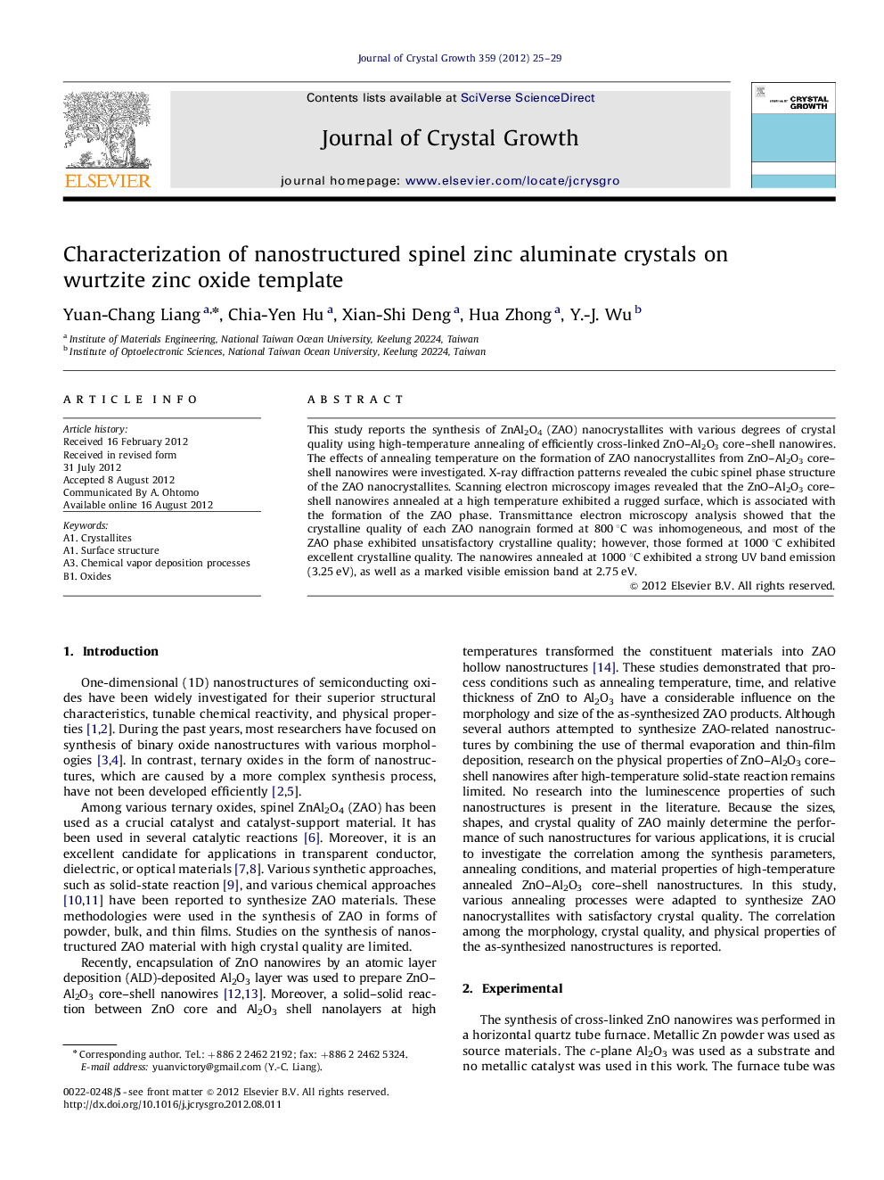 Characterization of nanostructured spinel zinc aluminate crystals on wurtzite zinc oxide template