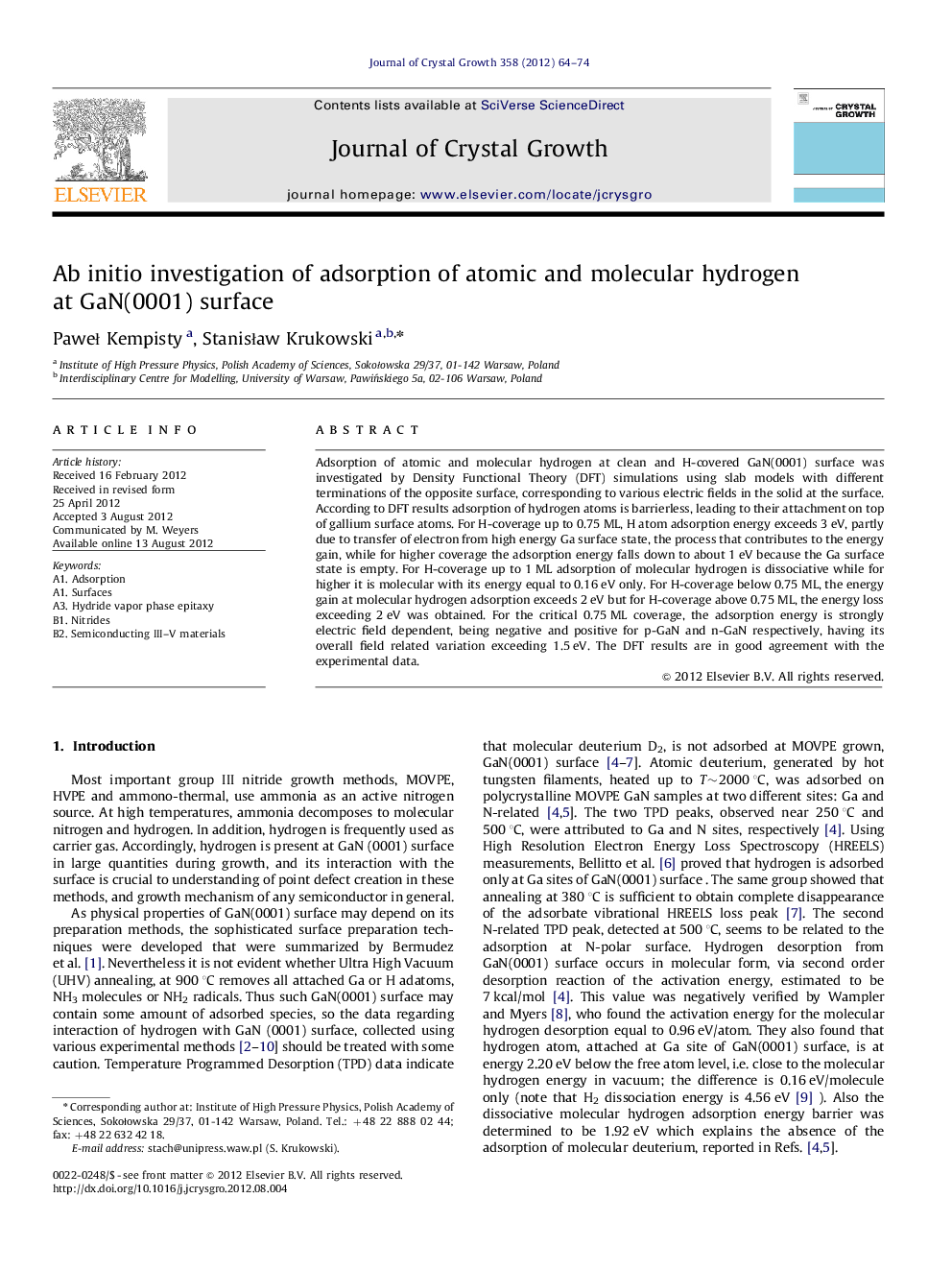 Ab initio investigation of adsorption of atomic and molecular hydrogen at GaN(0001) surface