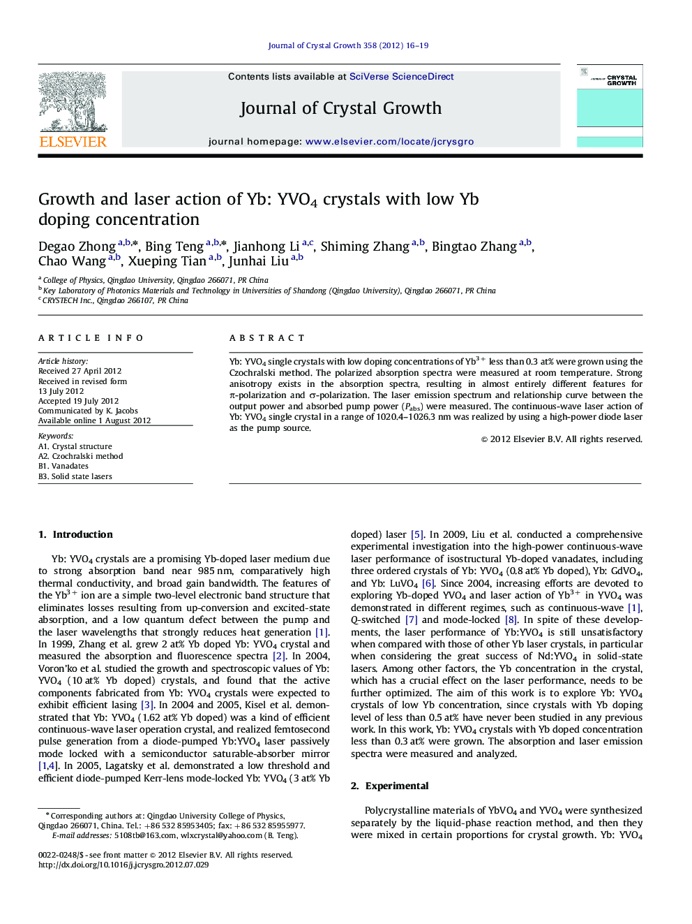 Growth and laser action of Yb: YVO4 crystals with low Yb doping concentration