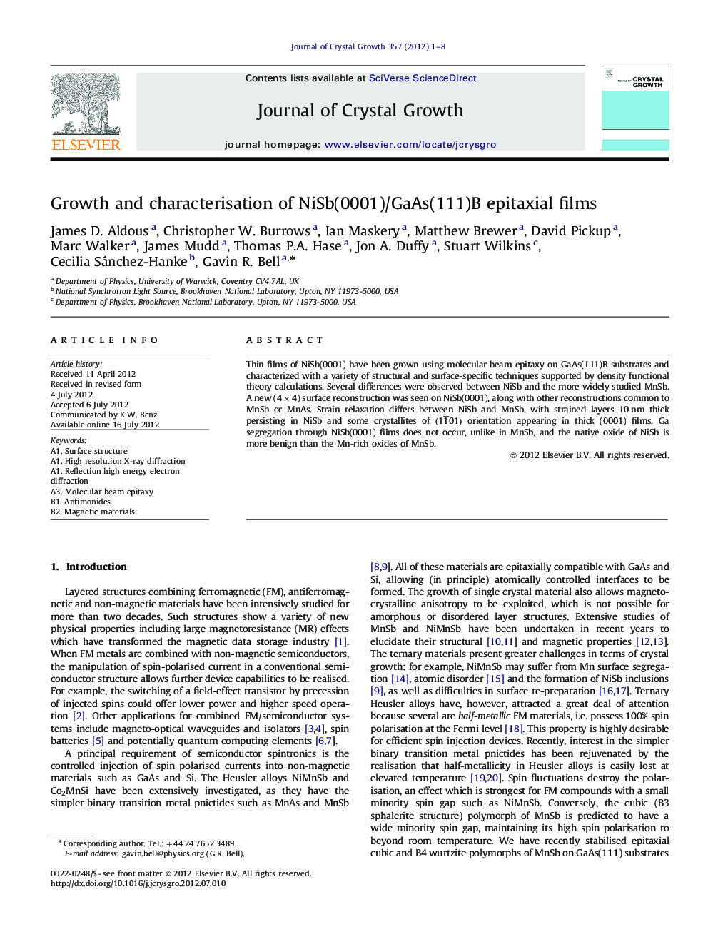 Growth and characterisation of NiSb(0001)/GaAs(111)B epitaxial films