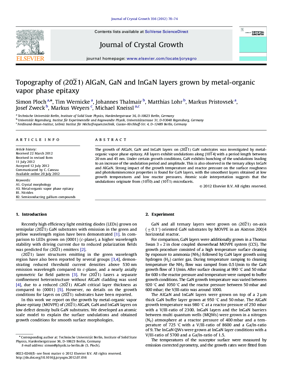 Topography of (202Â¯1) AlGaN, GaN and InGaN layers grown by metal-organic vapor phase epitaxy