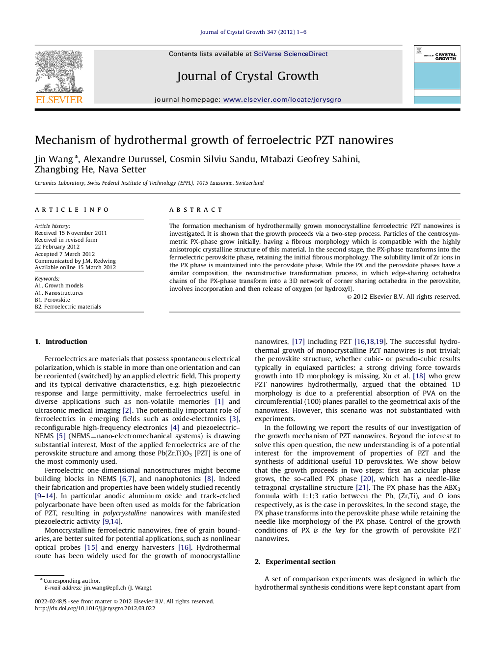 Mechanism of hydrothermal growth of ferroelectric PZT nanowires