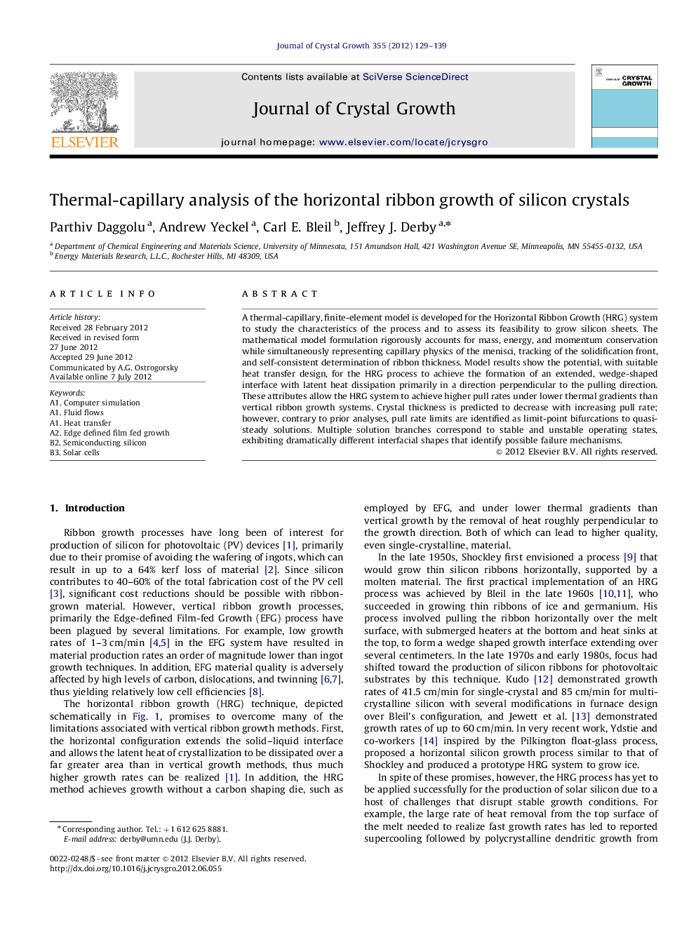 Thermal-capillary analysis of the horizontal ribbon growth of silicon crystals