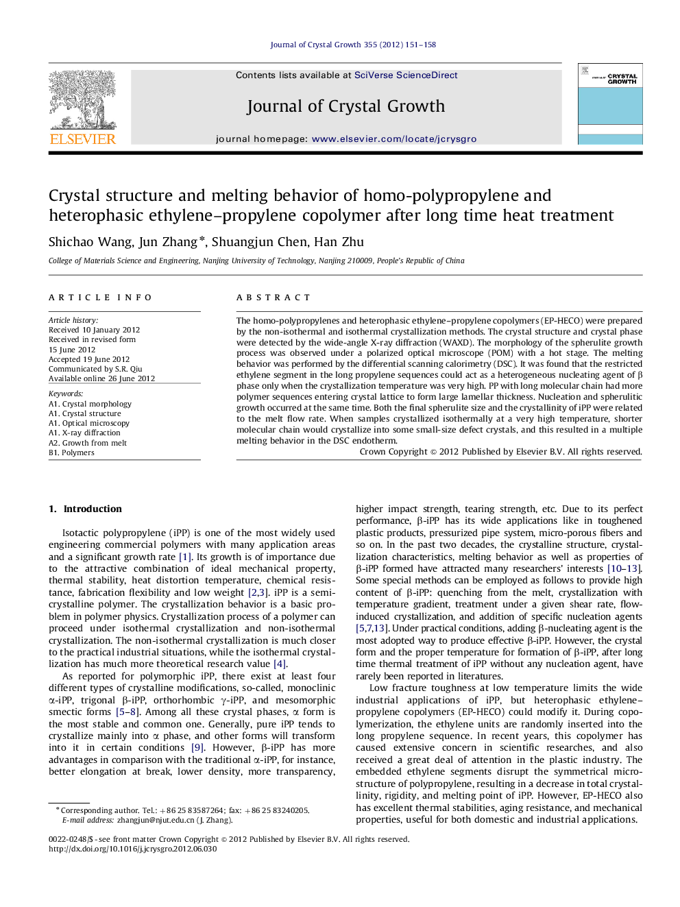 Crystal structure and melting behavior of homo-polypropylene and heterophasic ethylene–propylene copolymer after long time heat treatment